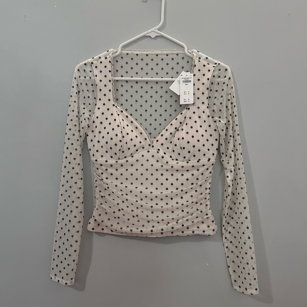 Abercrombie & Fitch Black Polka Dot Sheer Blouse
